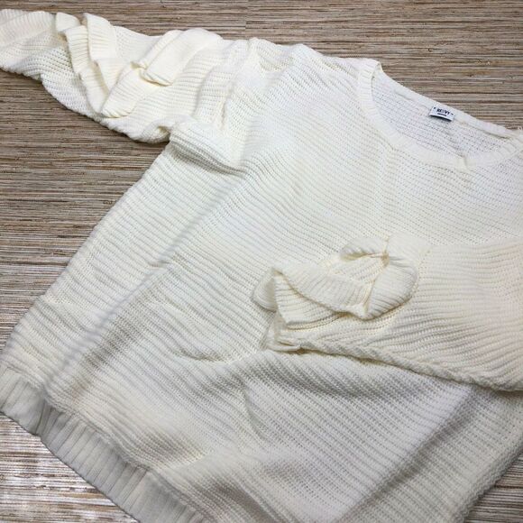 TT-3 RENVY Ruffle sleeve sweater IVORY size M nwot - Picture 1 of 2